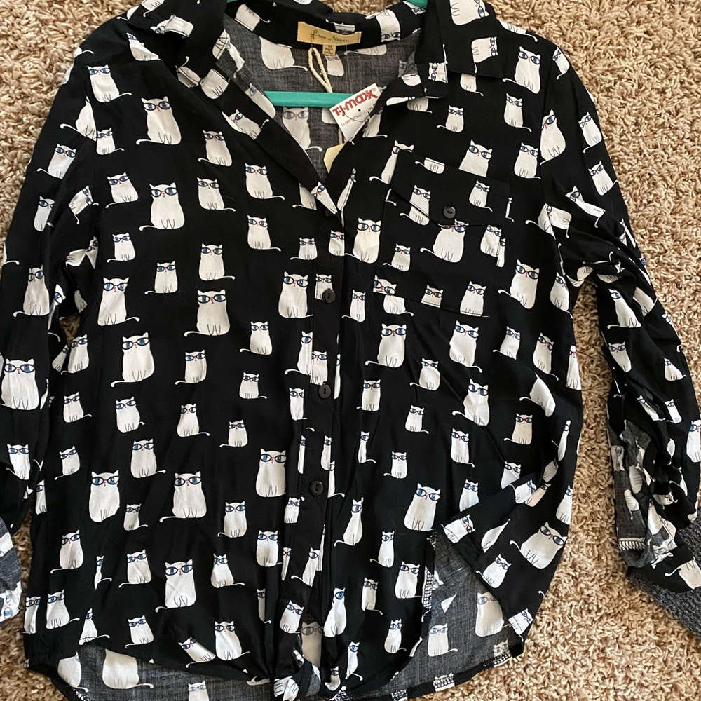 Love Note- Cat button up- Size M